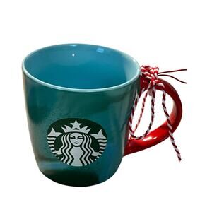 Starbucks Teal Green Coffee Cup Red Handle Holiday Mug 2024 11oz New